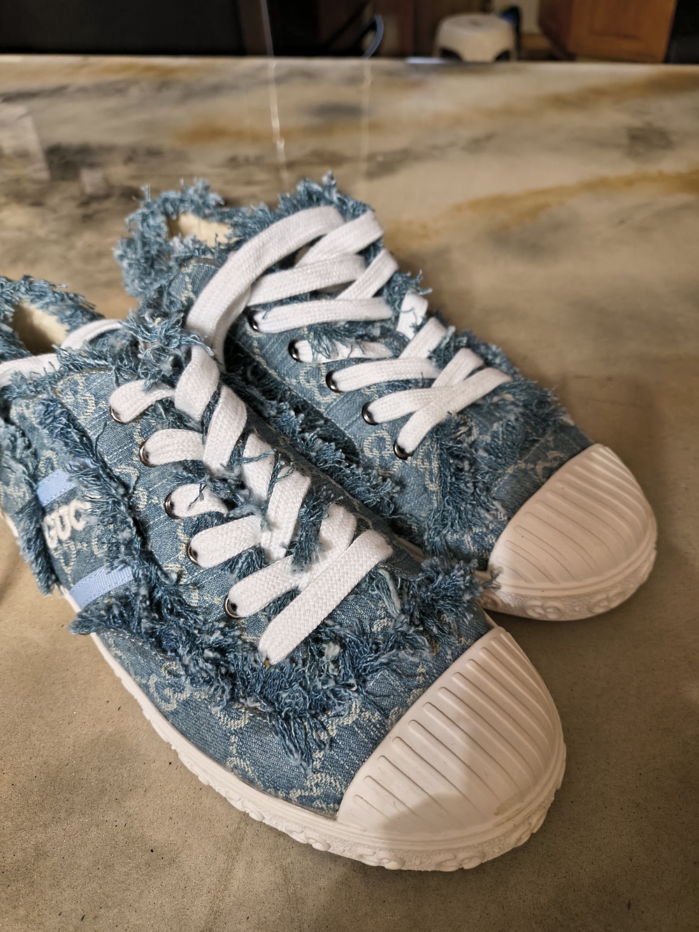 Women's Frayed Denim Sneakers in Light Blue